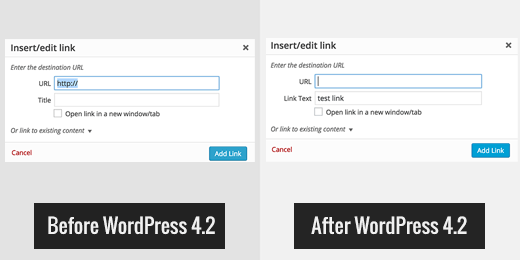 在 WordPress 4.2 中，链接标题字段被链接文本替换