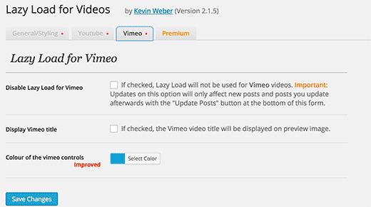 Vimeo 的延迟加载