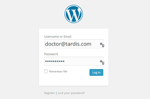 使用电子邮件地址登录 WordPress
