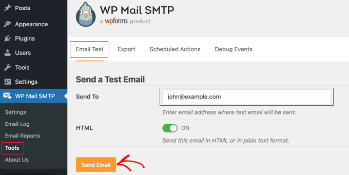 导航到 WP Mail SMTP » 工具