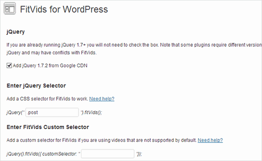 FitVids for WordPress 插件设置