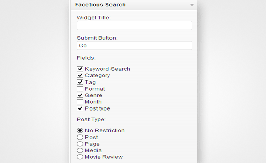 Facetious 搜索小部件的配置选项