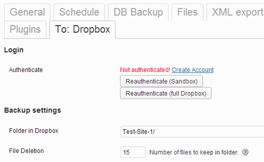 使用 Dropbox 进行身份验证以将您的备份保存到 Dropbox