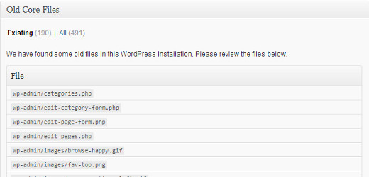 列出旧的 WordPress 核心文件