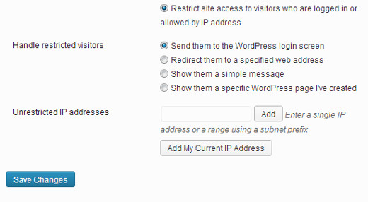 限制登录用户或特定 IP 地址访问站点