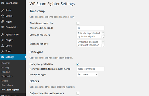 WP Spam Fighter 设置