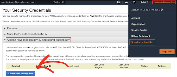 转到 AWS 安全页面