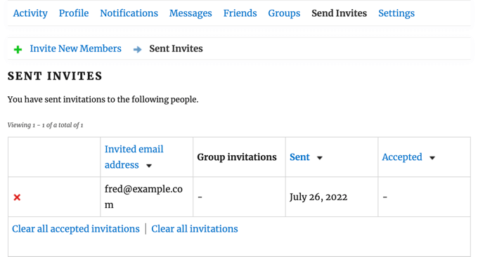 用户查看他们已发送的邀请列表