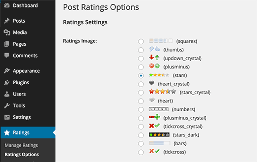WP Post Ratings 设置页面
